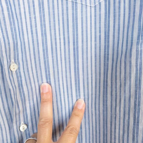 LORO PIANA Blue White Stripe Long Sleeve Buttoned Shirt Linen Blend Women's 40 - Picture 4 of 9